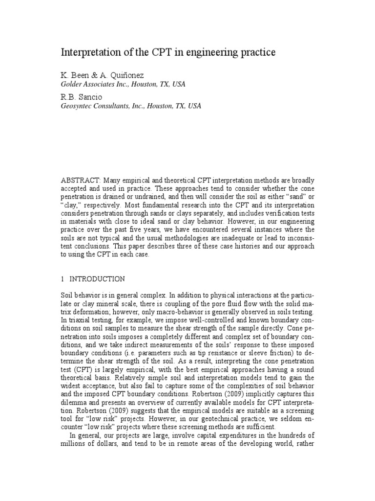CPT Interpretation of The Results - Example PDF | PDF | Soil Mechanics ...