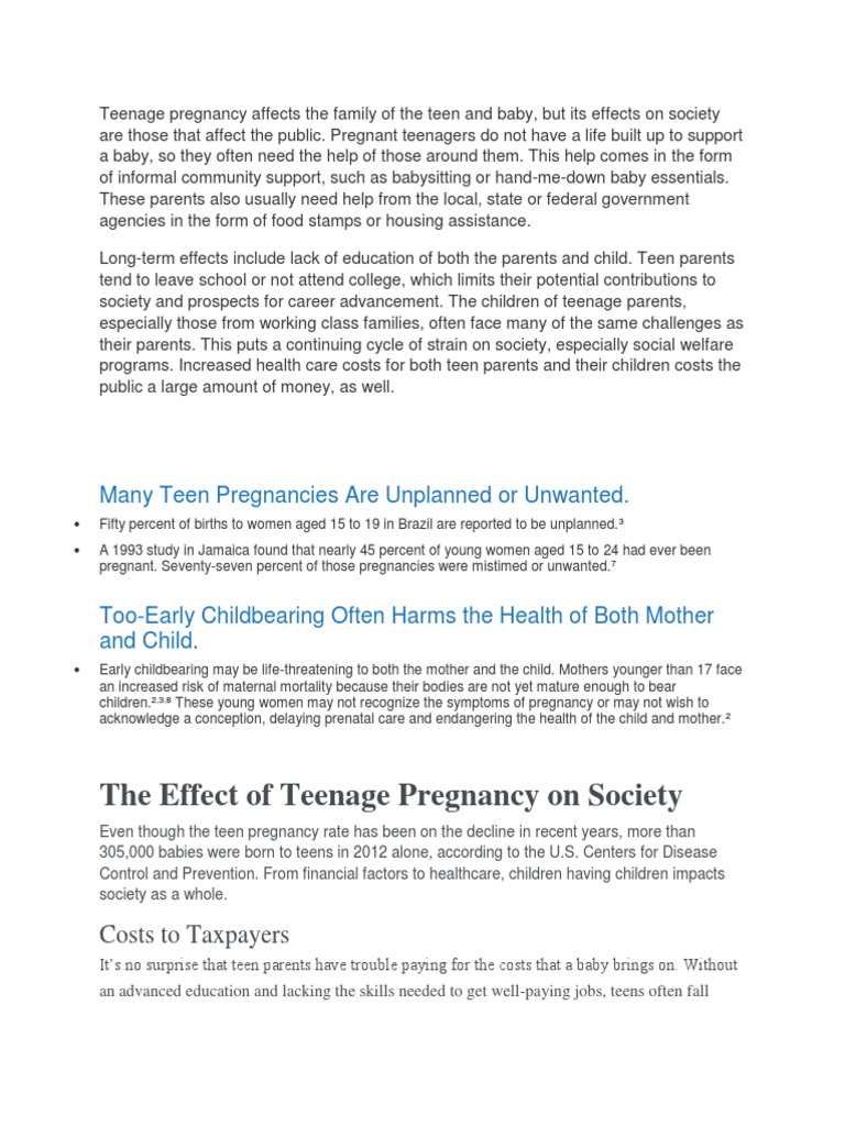 Teenage Pregnancy Affects The Family of The Teen and Baby | PDF ...