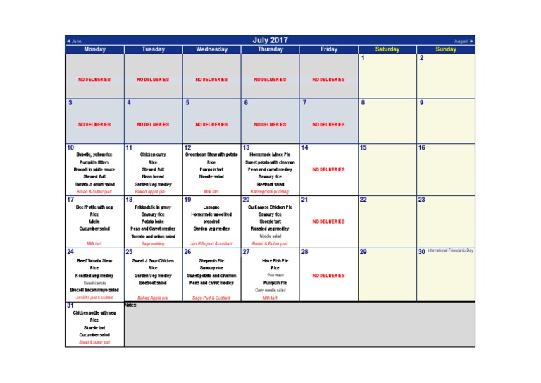 July 2017 Menu | PDF | Salad | Curry