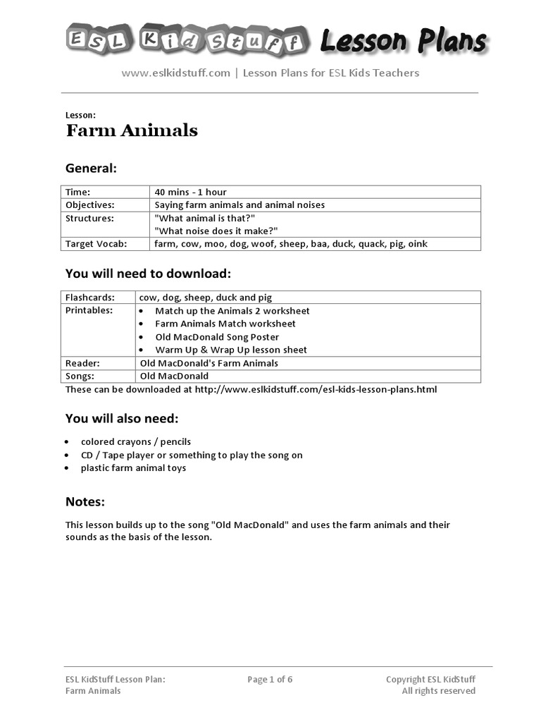Farm Animals Lesson Plan | Download Free PDF | Old Mac Donald Had A ...