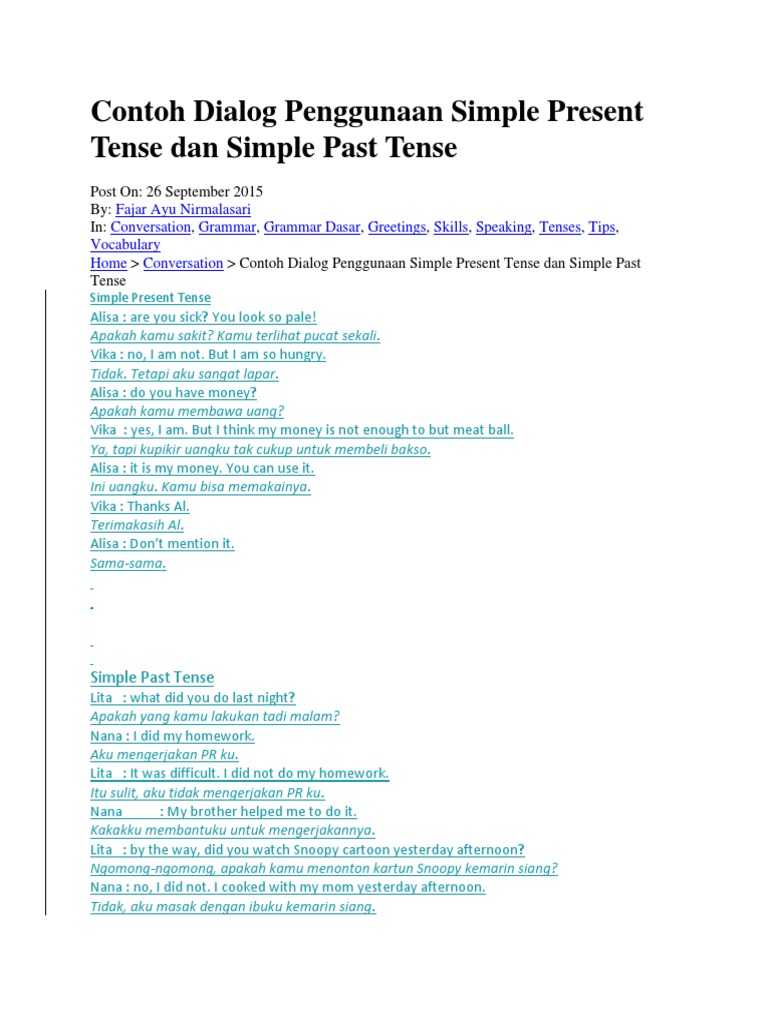 Contoh Dialog Penggunaan Simple Present Tense Dan Simple Past Tense | PDF |  Aturan | Ilmu Kognitif