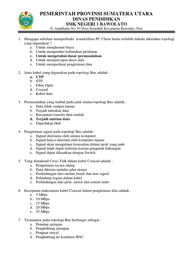 Soal Us Xi Tkj Mpsukj