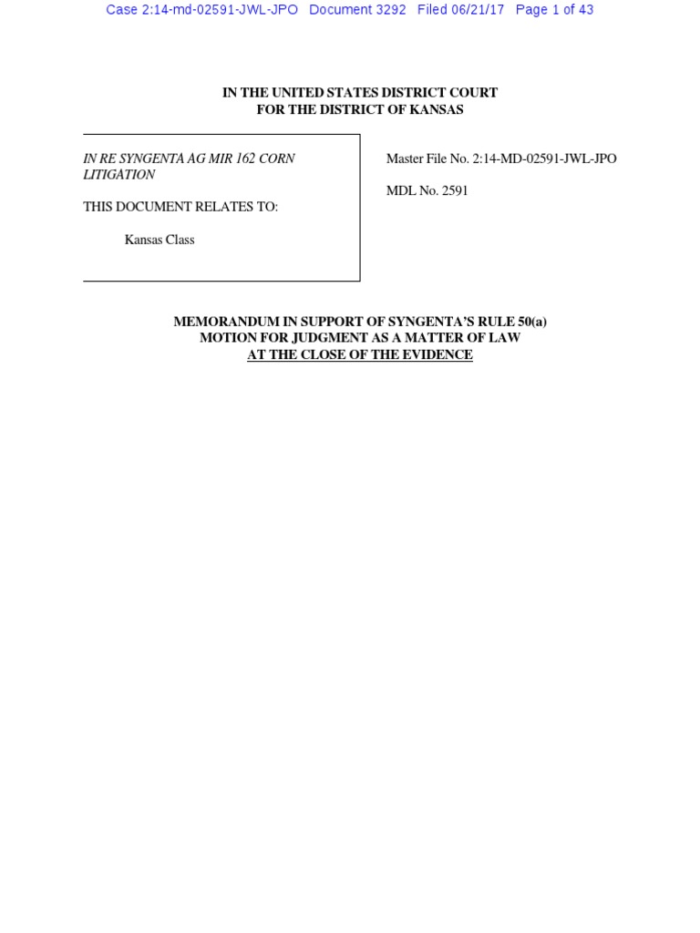 Syngenta Motion Summary PDF Punitive Damages Damages