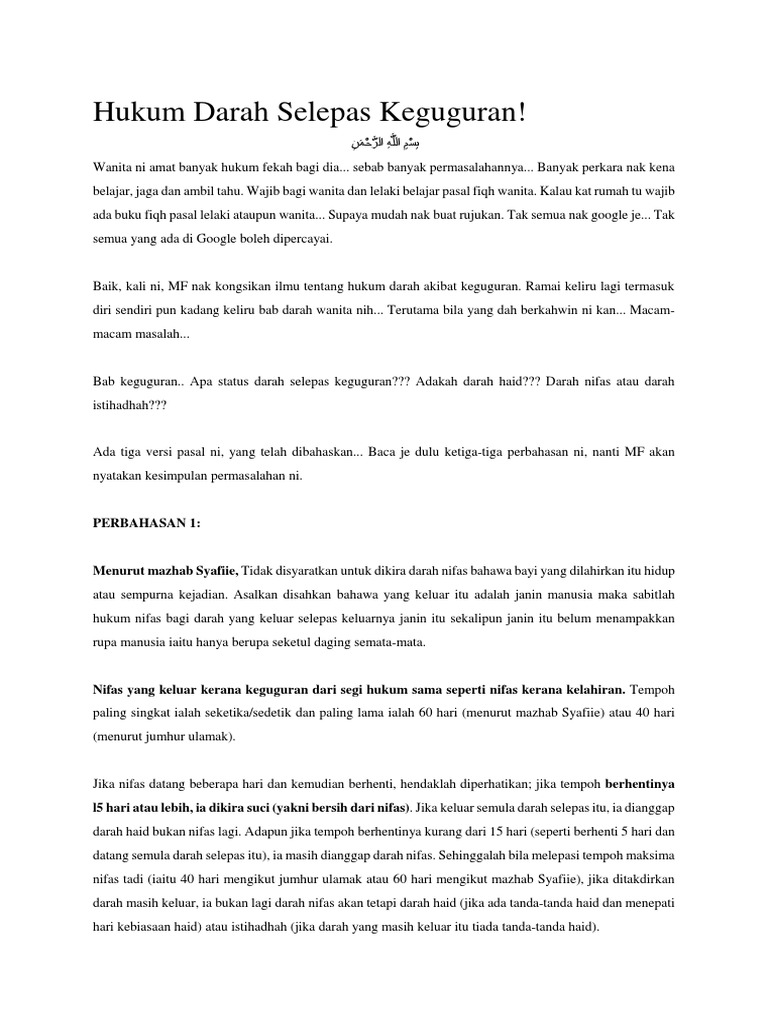 Hukum Darah Selepas Keguguran Pdf
