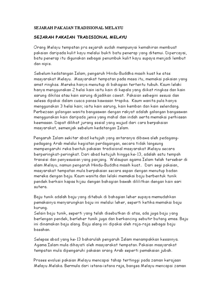 Sejarah Pakaian Tradisional Melayu Pdf