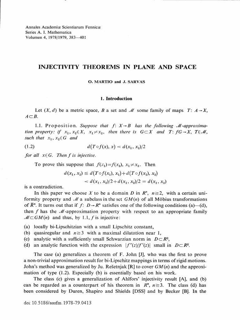 Injectivity Plane: F: X B If FGTX, (1.2) F | PDF | Theorem | Topology