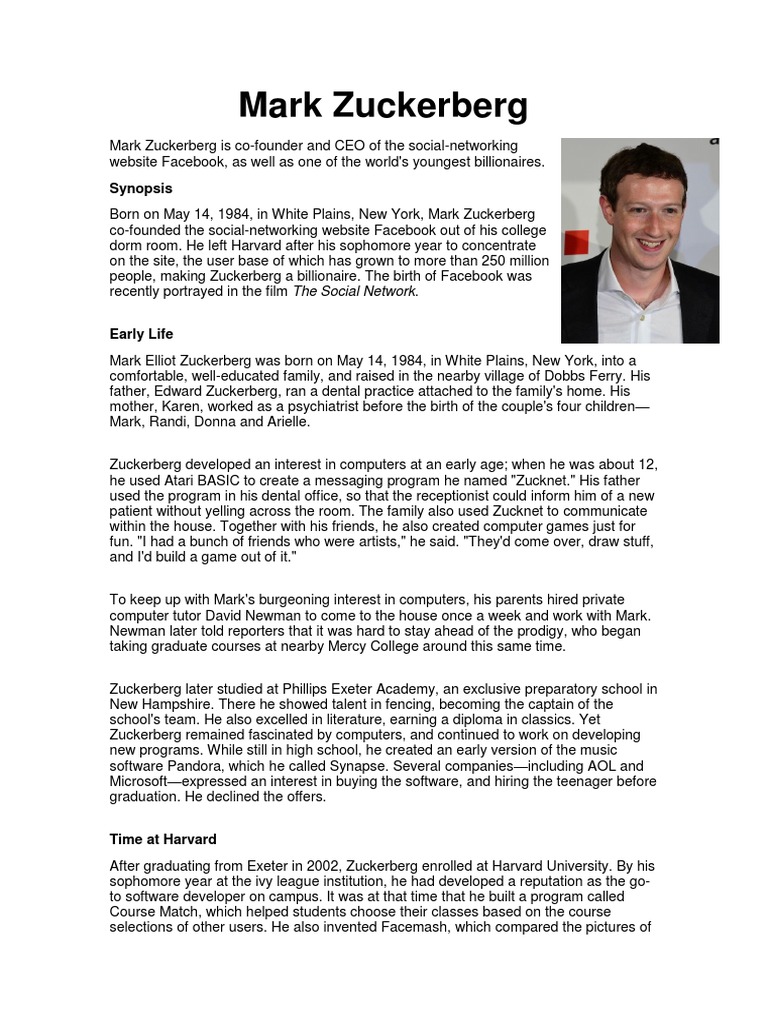 Mark Zuckerberg Pdf Mark Zuckerberg Facebook