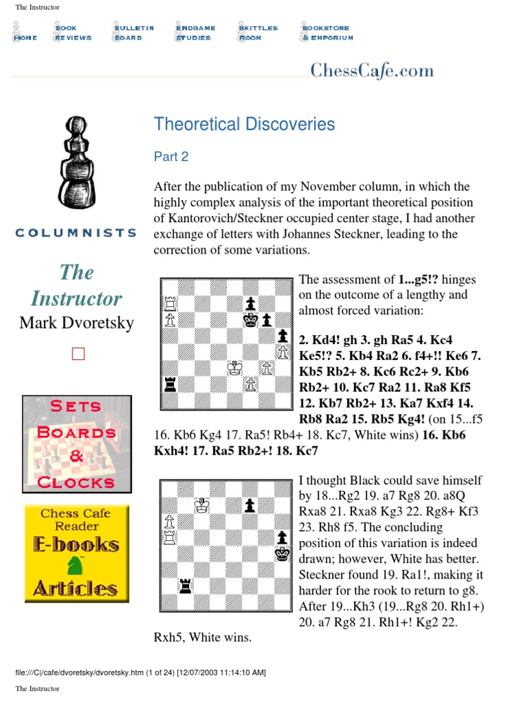 Dvoretsky - Theoretical Discoveries (2/2) | PDF | Chess Theory | Games ...
