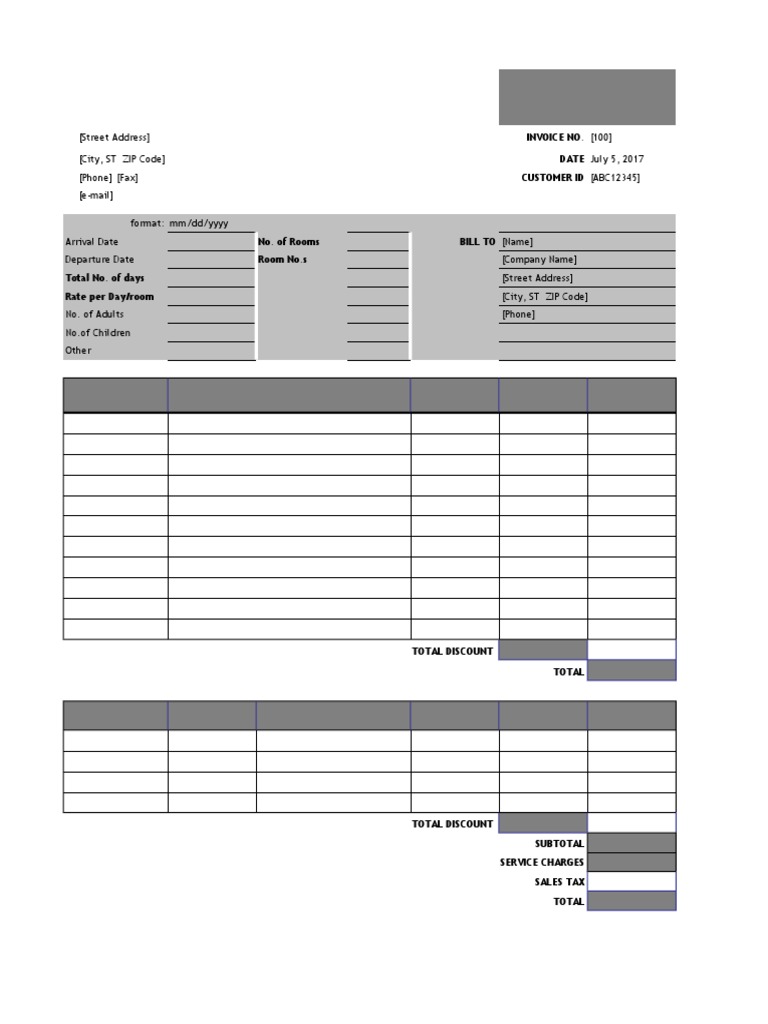 Hotel Invoice Template for Guests | PDF