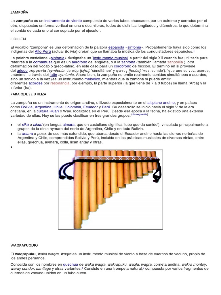 Zampoña: Instrumento Andino de Viento | PDF | Instrumentos musicales ...
