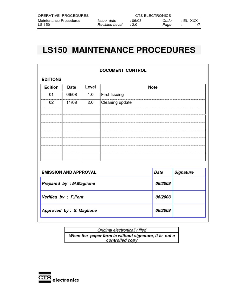 CTS LS150 Maintenance Procedures R2.0 PDF PDF Usb Image Scanner