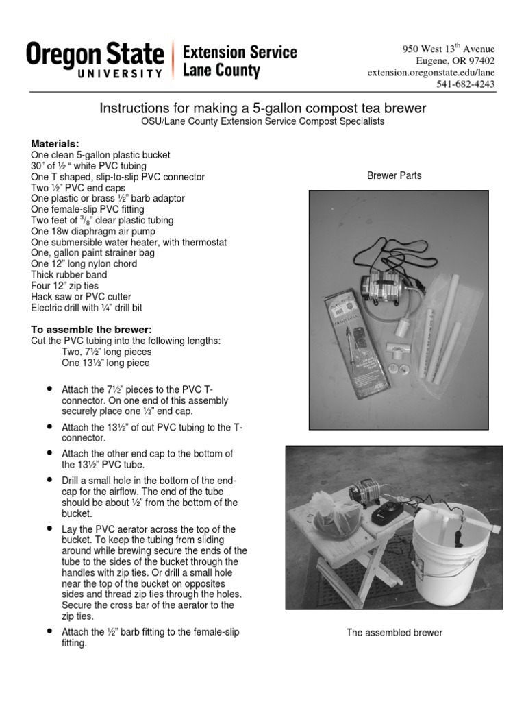 Instructions For Making A 5Gallon Compost Tea Brewer Oregon State