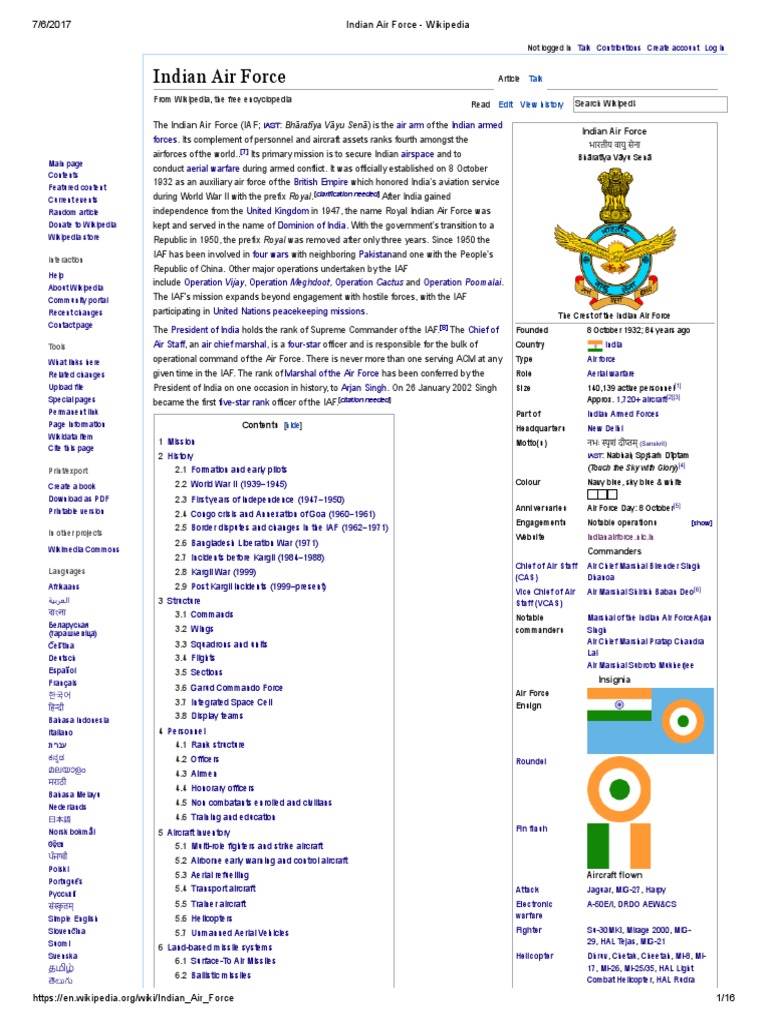 Indian Air Force - Wikipedia | PDF | Military | Aeronautics
