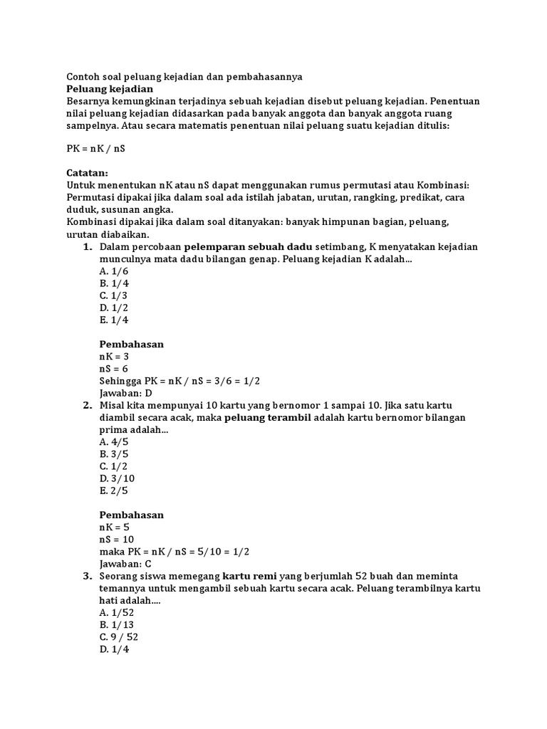 13+ 10 contoh soal matematika peluang beserta jawabannya info