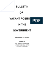 Bulletin OF Vacant Positions in The Government: Date of Release: JULY 05, 2017