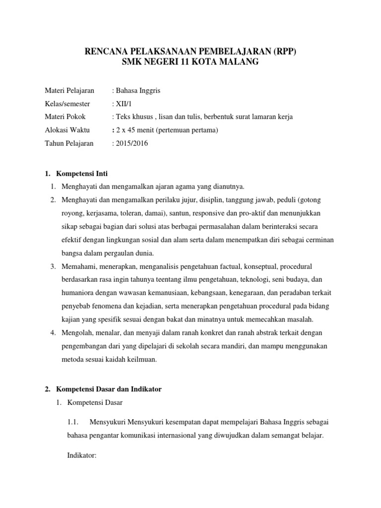 rpp job application letter kelas 12