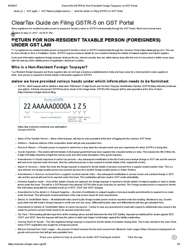 Filing GSTR-5 for Non-Residents | PDF | Value Added Tax | Debits And ...