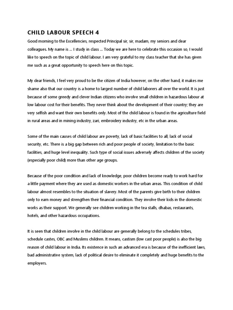 Child Labour Speech 4 PDF Child Labour Poverty