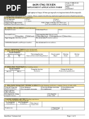 Ifv Employment Application Form