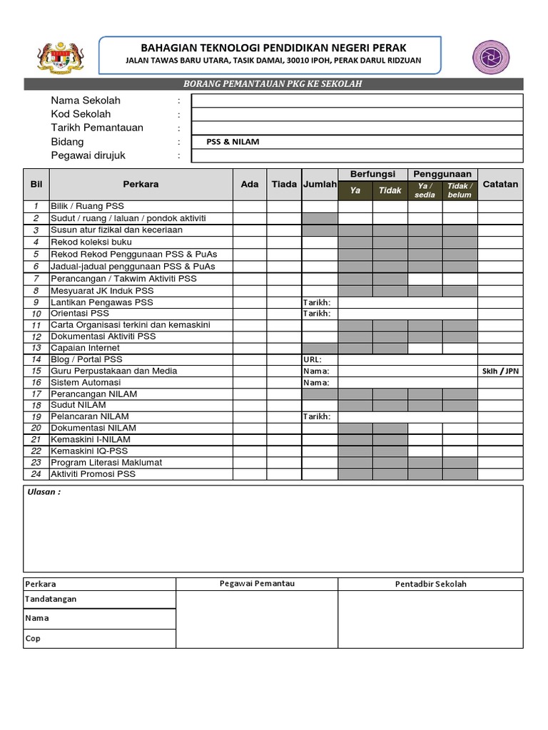 Borang Pemantauan Pss Nilam Pdf