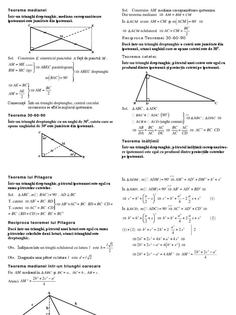 Teoreme in Triunghi Dreptunghic | PDF