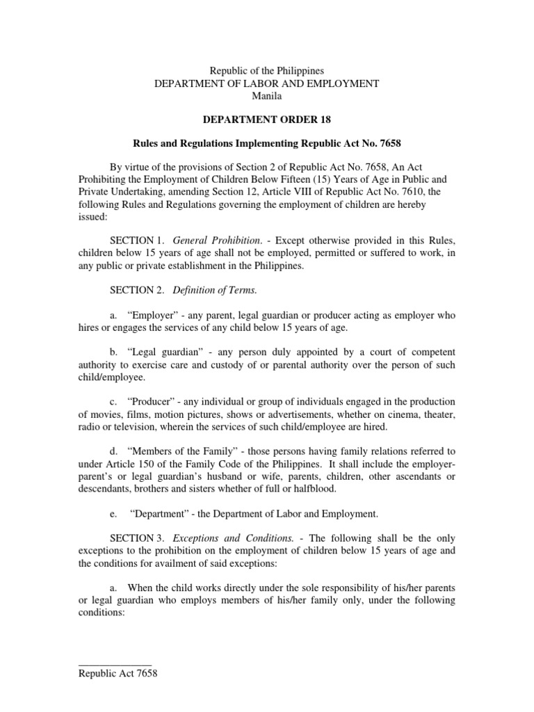 Implementing Rules of RA 7658 | PDF | Child Abuse | Legal Guardian