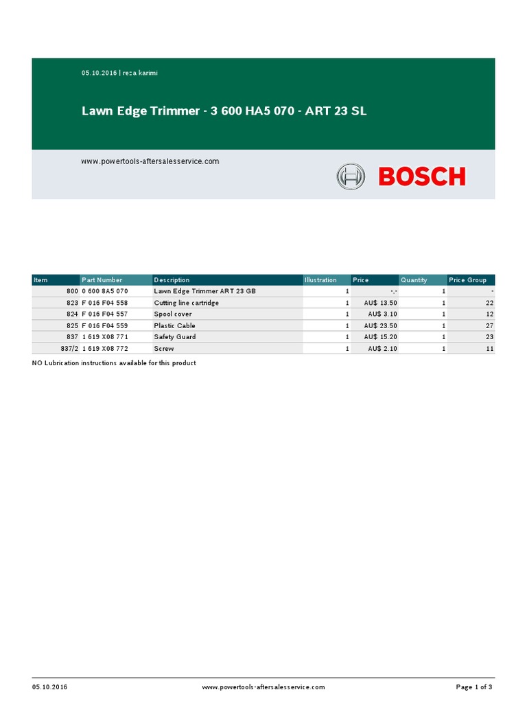 Bosch Lawn Edge Trimmer 3 600 Ha5 070 Art 23 Sl