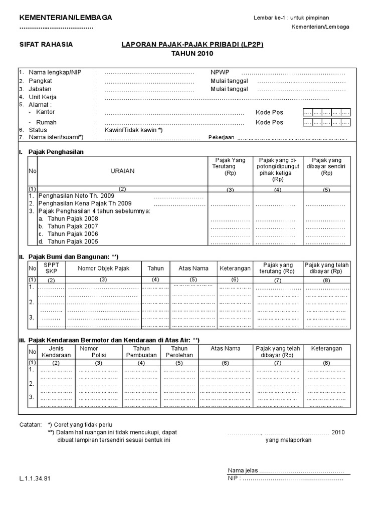 Laporan Pajak Pribadi 2010 LP2P | PDF