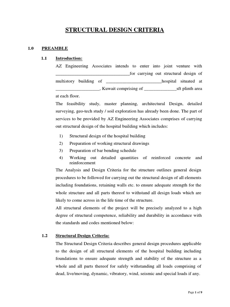 Structural Design Criteria and Analysis Guidelines for a Multistory ...