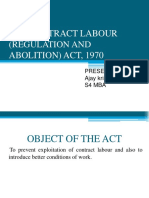 The Contract Labour (Regulation and Abolition) Act, 1970: Presented By: Ajay Krishna S4 Mba
