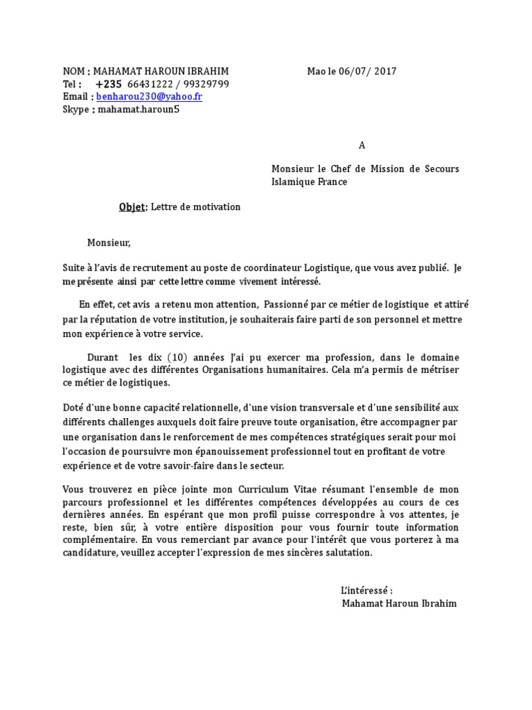 Lettre De Motivation Pdf