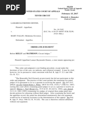 Dennis v. Fallin, 10th Cir. (2017)