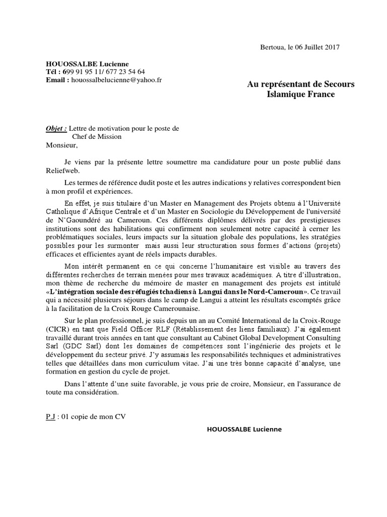 Lettre De Motivation Comite International De La Croix Rouge Affaires