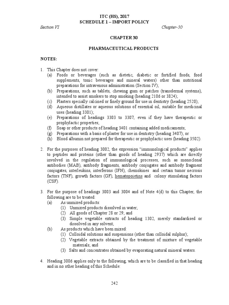 Section VI Chapter30 ITC (HS), 2017 Schedule 1 Import Policy PDF