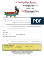 Child/Daytime VBS Registration Form - 2017