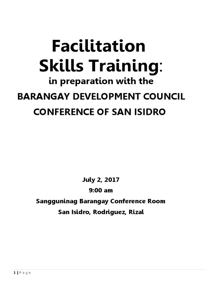 Facilitation Skills Training Workshop | PDF | Facilitator | Intention