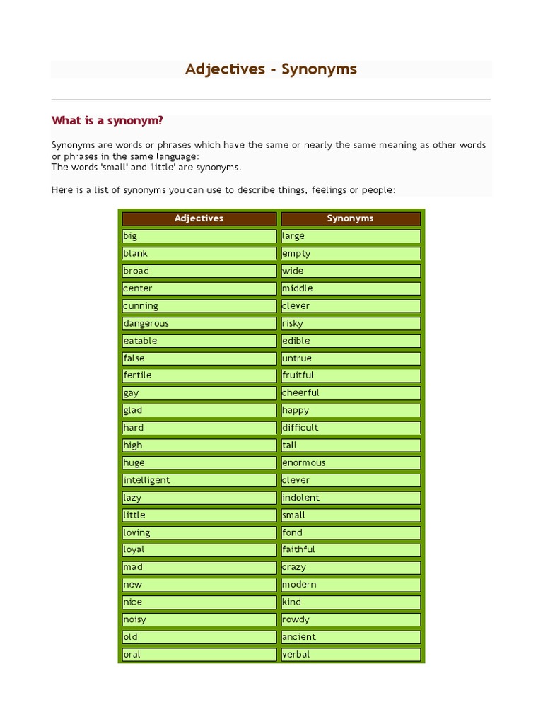 Adjectives Synonyms PDF Linguistic Typology Lexical Semantics