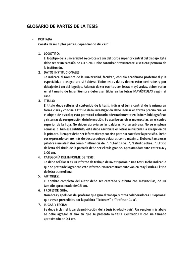 Glosario de Partes de La Tesis Bibliografía Comillas