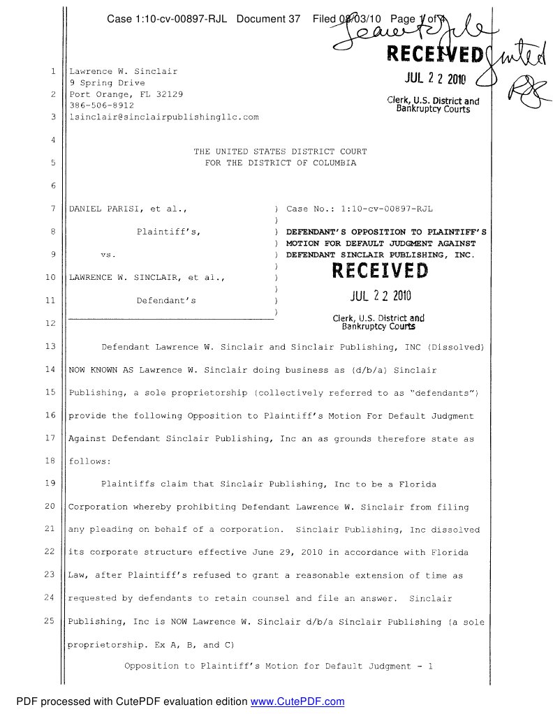 Memorandum in Opposition To Re 24 MOTION For Default Judgment Filed by