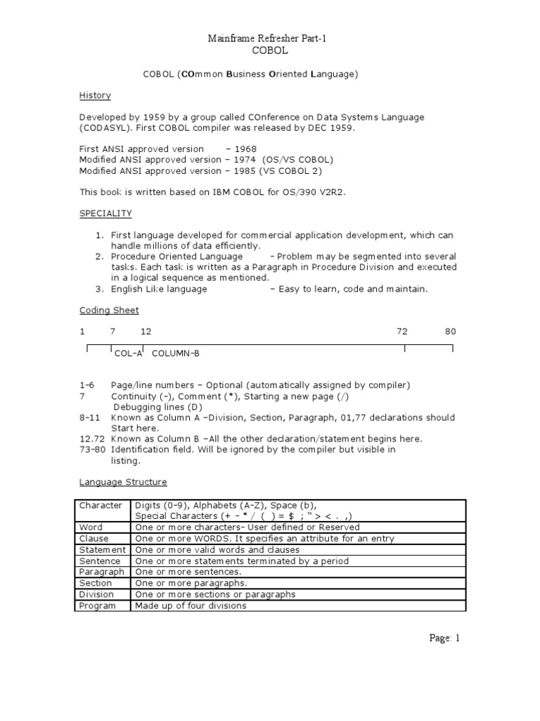 COBOL Language Overview and Basics | PDF | Subroutine | Byte