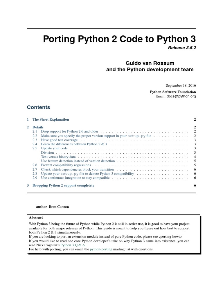 Guidance for Porting Python 2 Code to be Compatible with Python 3 | PDF ...