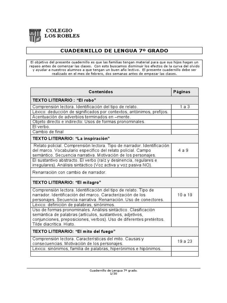 Cuadernillo Lengua 7mo Grado Pdf Pdf Palabra Adjetivo