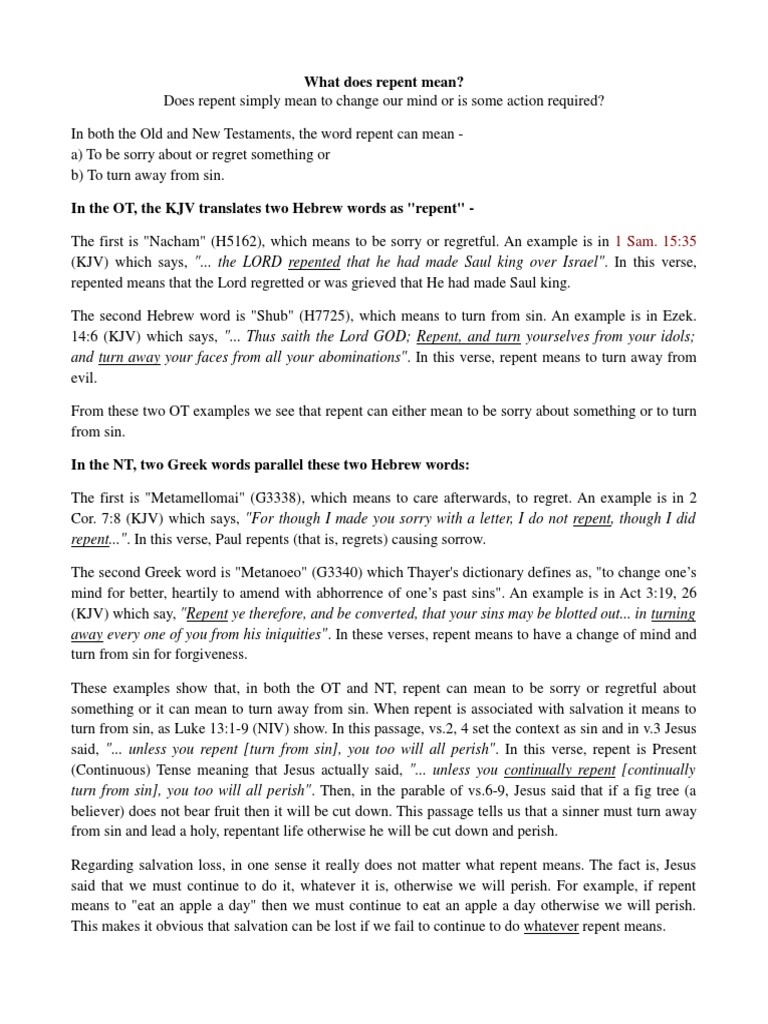 What Does Repent Mean? | Download Free PDF | Repentance | Sin