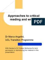 Approaches To Critical Reading and Writing: DR Marco Angelini, UCL Transition Programme