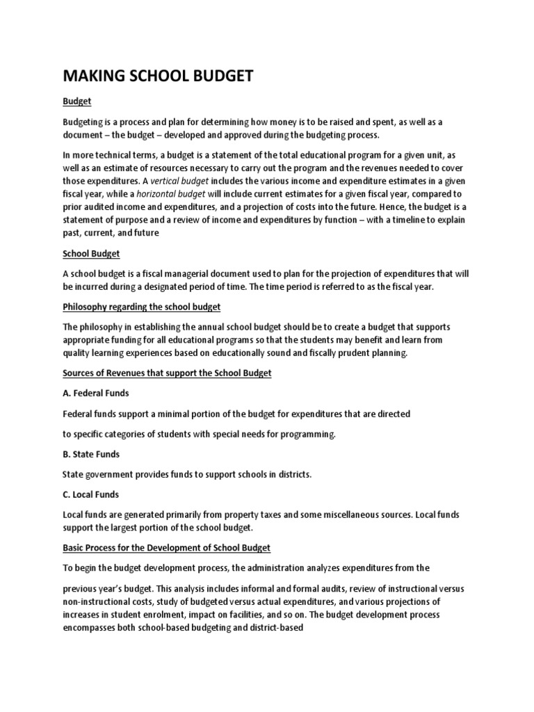 Making School Budget PDF Expense Budget