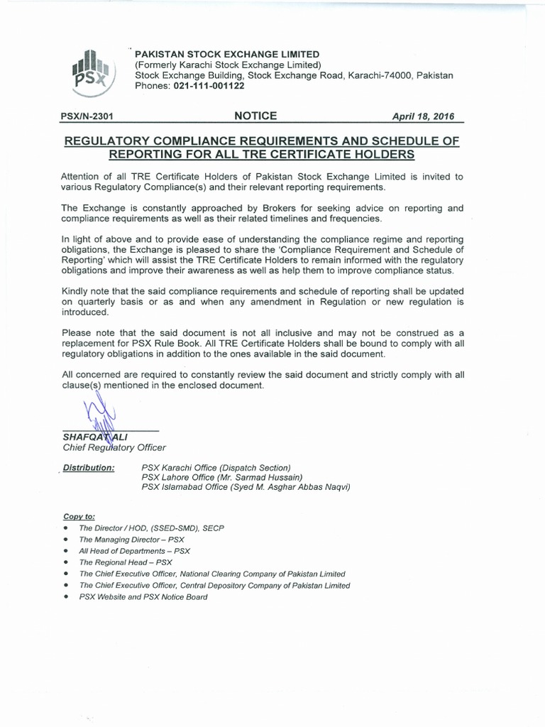 Regulatory Compliance Requirements and Schedule of Reporting For All