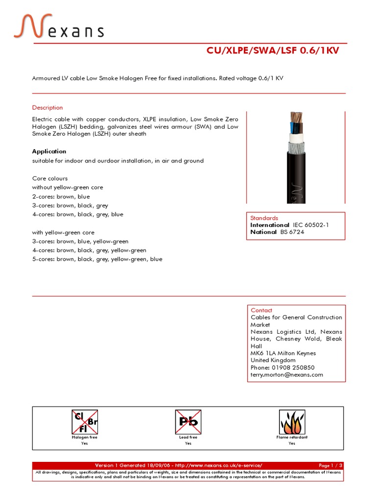 4x1.5mm Swa PDF | PDF | Cable | Electrical Engineering
