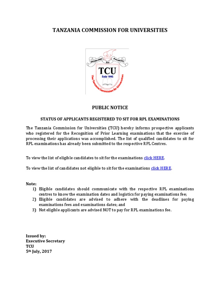 RPL Exam Eligibility Notice - TCU | PDF | Finance & Money Management