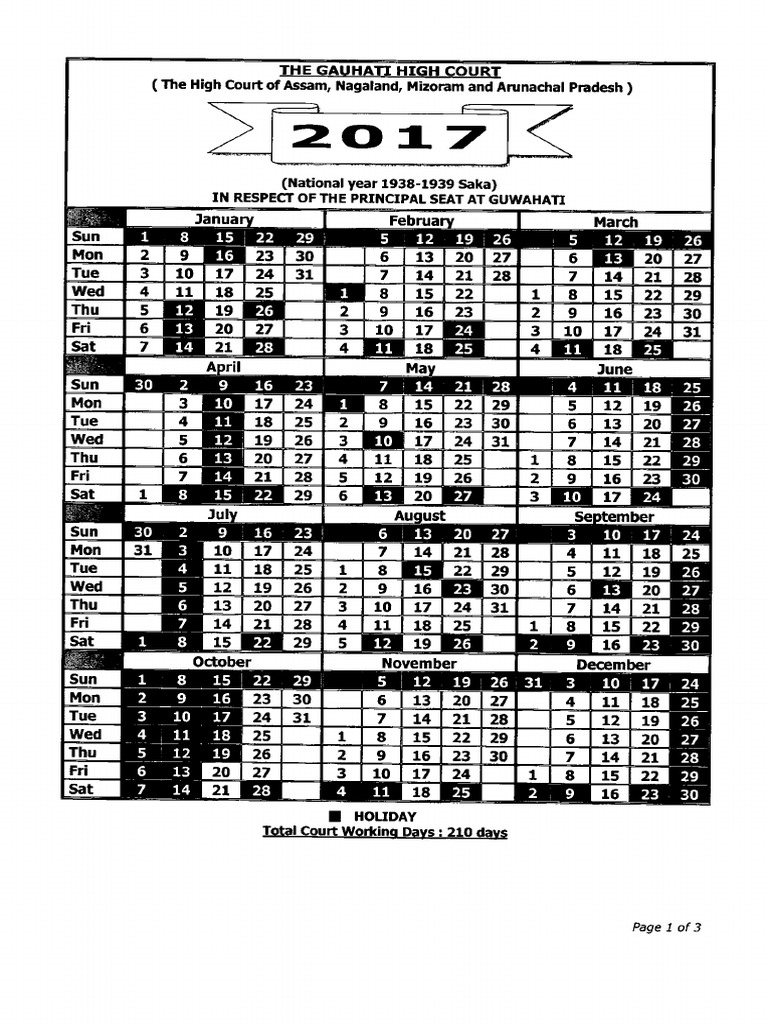 Guwahati High Court Calendar 2025 Pdf 