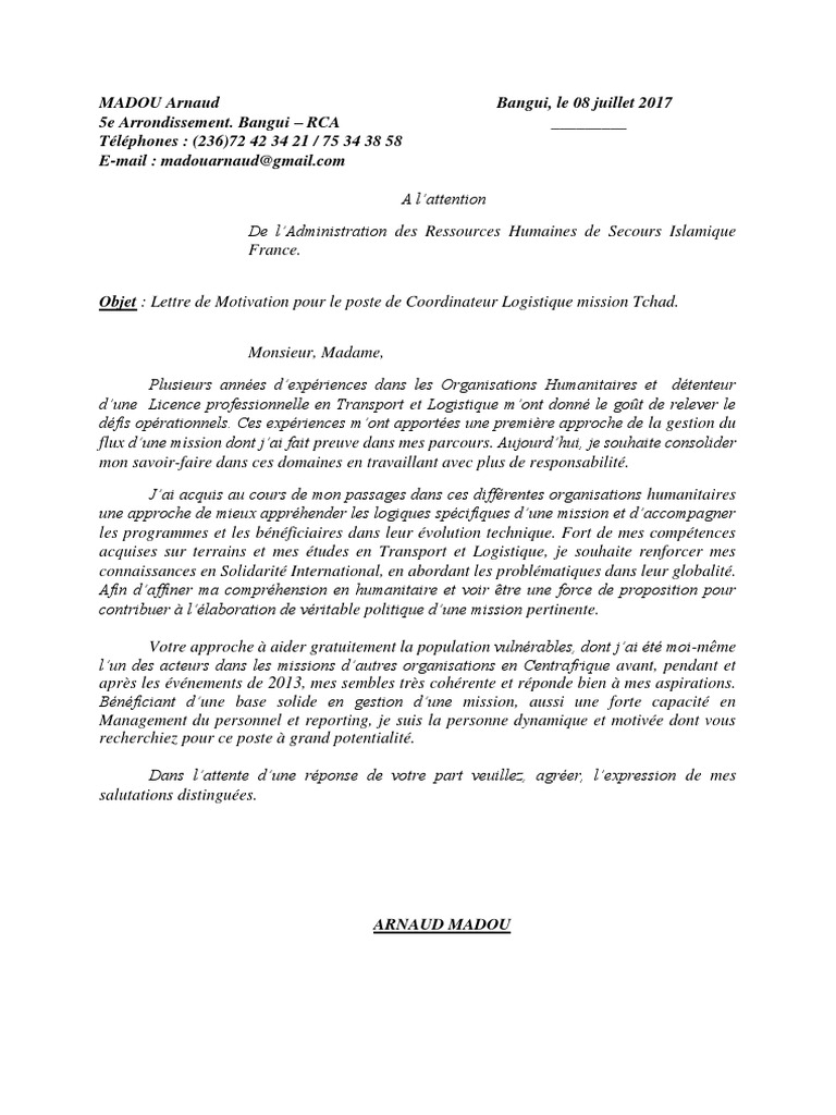 Lettre De Motivation Organisation Humanitaire Soalan ai